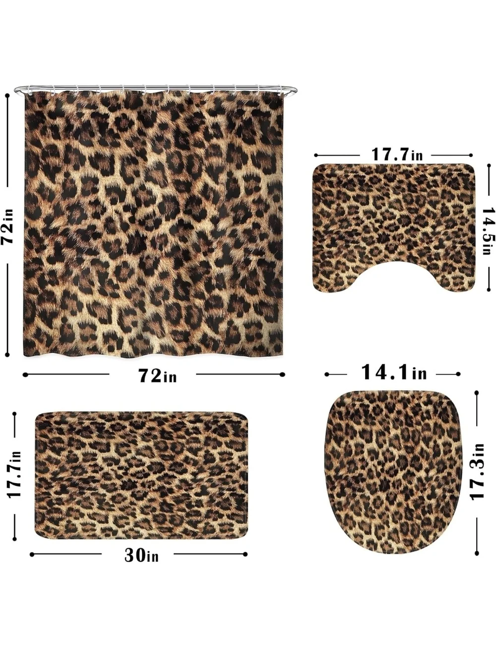 Leopard Print Shower Curtain Set - Brown Animal Print Bath Decor